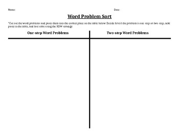 Preview of One-step Vs. Two-step Word Problem Sort
