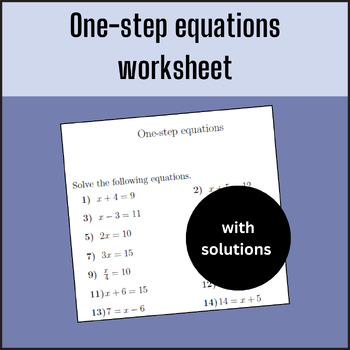 Preview of One-step equations worksheet (with solutions)