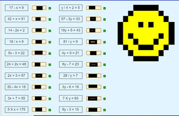 Preview of One step equations : Pixel Art Digital Math Worksheet