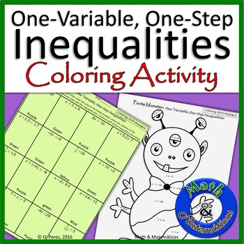 Preview of Solving Inequalities One variable one step Inequalities Coloring Activity