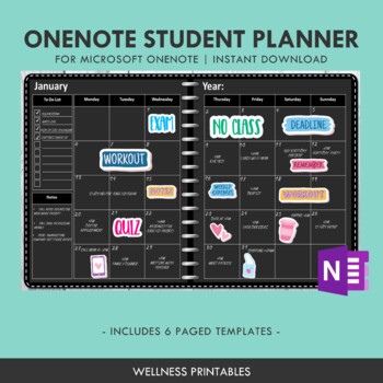 Preview of OneNote Digital Student Planner - Monthly Weekly Academic Planner, Study Planner