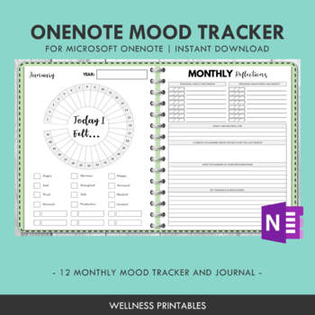 Preview of OneNote Monthly Mood Tracker Digital Planner | Identifying Emotions & Feelings