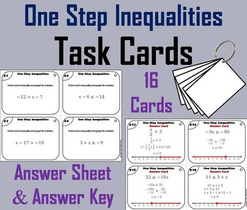 Preview of Solving One Step Inequalities Task Cards Activity