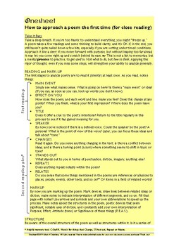 Preview of Onesheet: How to approach a poem (unseen) for analysis/close reading