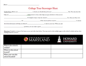 Preview of Online College Scavenger Hunt with Guided Notes