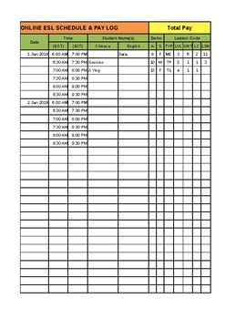 Preview of Online ESL Teacher Schedule and Pay Tracker Log - 2019