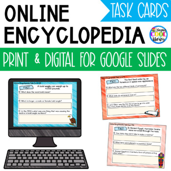 Preview of Online Encyclopedia Research Task Cards - Print and Digital Google Slides