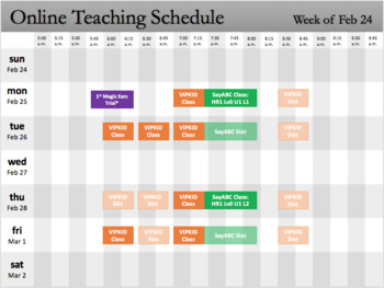 Preview of Online ESL Class Schedule