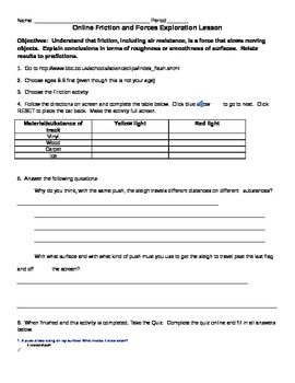 Preview of Online Friction and Forces Exploration Worksheet