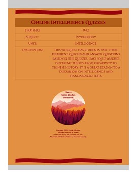 Preview of Online Intelligence Quizzes