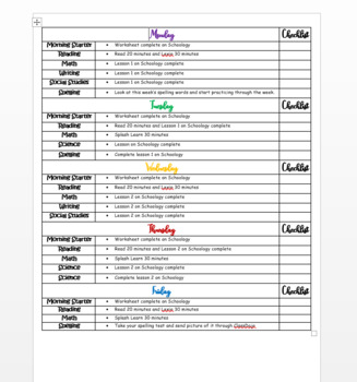Preview of Online Learning Schedule and Checklist