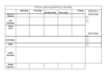 Preview of Online Learning Weekly To-Do List Planner