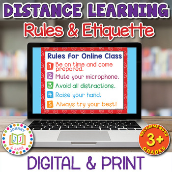 Preview of Online Meeting Distance Learning Virtual Rules (Gr 3+) Google Slides *EDITABLE