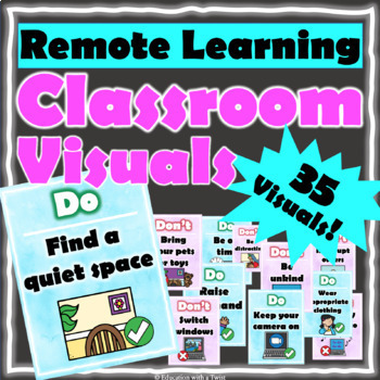 Preview of Online Remote Learning Classroom Rules Visuals Distance Learning