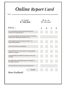 Preview of Online Report Card - Student Survey Form. Distance Learning