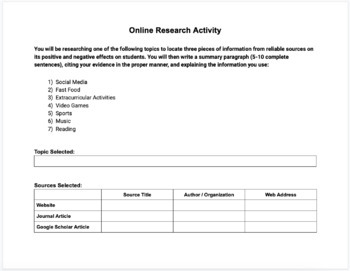 Preview of Online Research Activity