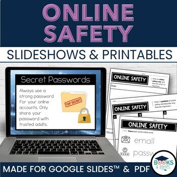 Preview of Online Safety Cyber Internet Lesson and Printable Activities - Google Slides™