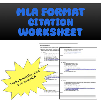 Preview of Online Source Citation MLA worksheet