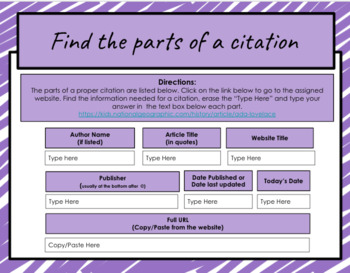 Preview of Online Source Citation Practice (Editable)