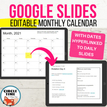 Preview of Online Student Planner Monthly Calendar Google Slides Hyperlinked Virtual School