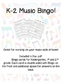 Online / distance learning K-2 Music Bingo Game! Print and