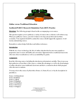 Preview of Distance Learning Writing Task - Online vs. Traditional Education PARCC RST