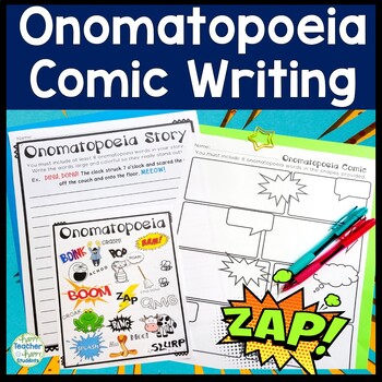 Preview of Onomatopoeia Activities & Onomatopoeia Poster w Word List, Make a Comic & Story