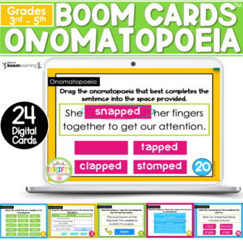 Preview of Onomatopoeia Boom Cards Activity | Digital Task Cards