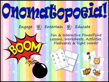 Preview of Onomatopoeia! Mega Bundle with Fun & Interactive PPTs, Flashcards & Activities!