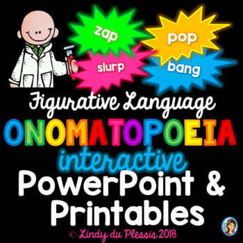Preview of Onomatopoeia PowerPoint and Worksheets Figurative Language