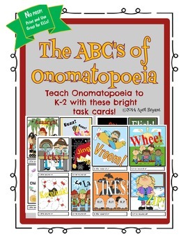 Preview of Onomatopoeia Task Cards  --  ABC's of Onomatopoeia K-2