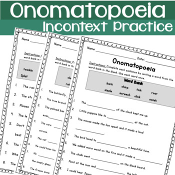 Preview of Onomatopoeia in Context Worksheet