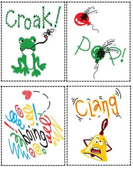 Preview of Onomatopoeia visual cards, poem, worksheet