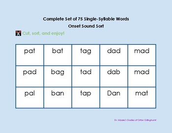 Preview of Onset Sound Sort - Set of 75 Cards (Single Syllable Words)
