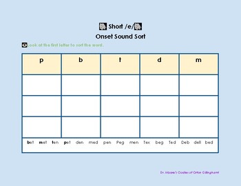 Preview of Onset Sound Sort with short /e/