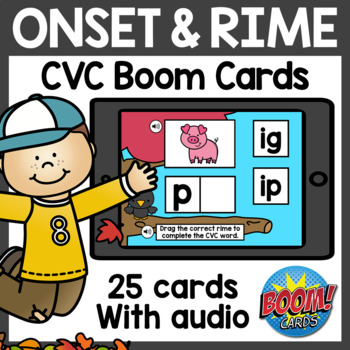 Preview of Onset and Rime CVC Boom Cards with Audio Distance Learning