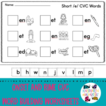 Preview of Onset and Rime CVC Word Building and Phonemic Awareness Worksheets
