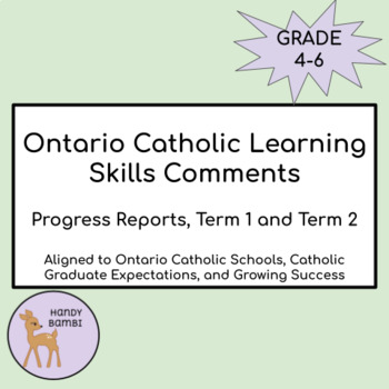 Preview of Ontario Catholic Learning Skills Comments ALL REPORTS