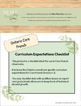 Preview of Ontario Core French Curriculum Expectations Checklist