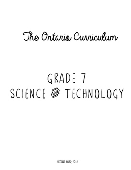 Preview of Ontario Curriculum - Grade 7 Science and Technology CHECKLIST