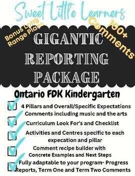 Preview of Ontario FDK Gigantic Report Card package- 4 pillars and Overall Expectations
