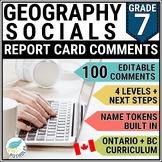 Grade 7 Report Card Comments Ontario GEOGRAPHY BC SOCIAL S