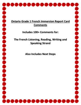 Preview of Ontario Grade 1 French Immersion Report Card / Progress Report Comments