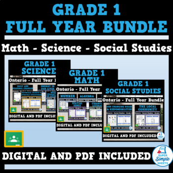 Preview of Ontario Grade 1 Full Year Bundle - Math - Science - Social Studies