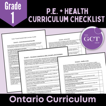 Preview of Ontario Grade 1 Health and Phys. Ed Curriculum Checklist 