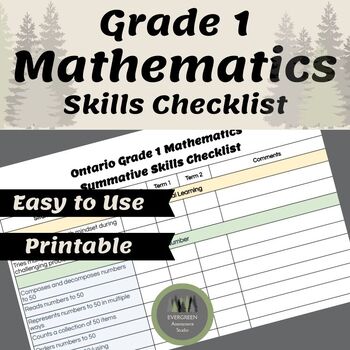 Preview of Ontario Grade 1 Mathematics Summative Skills Checklist