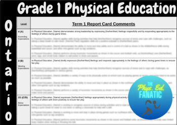 Preview of Ontario Grade 1 Physical Education Report Comments