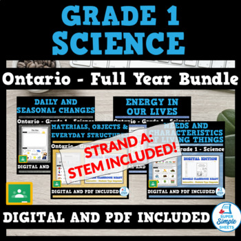 Preview of NEW 2022 CURRICULUM/STEM! Ontario - Grade 1 - Science - FULL YEAR BUNDLE