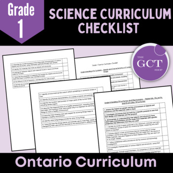 Preview of Ontario Grade 1 Science NEW 2022 Curriculum Checklist
