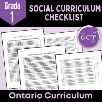 Preview of Ontario Grade 1 Social Studies Curriculum Checklist 